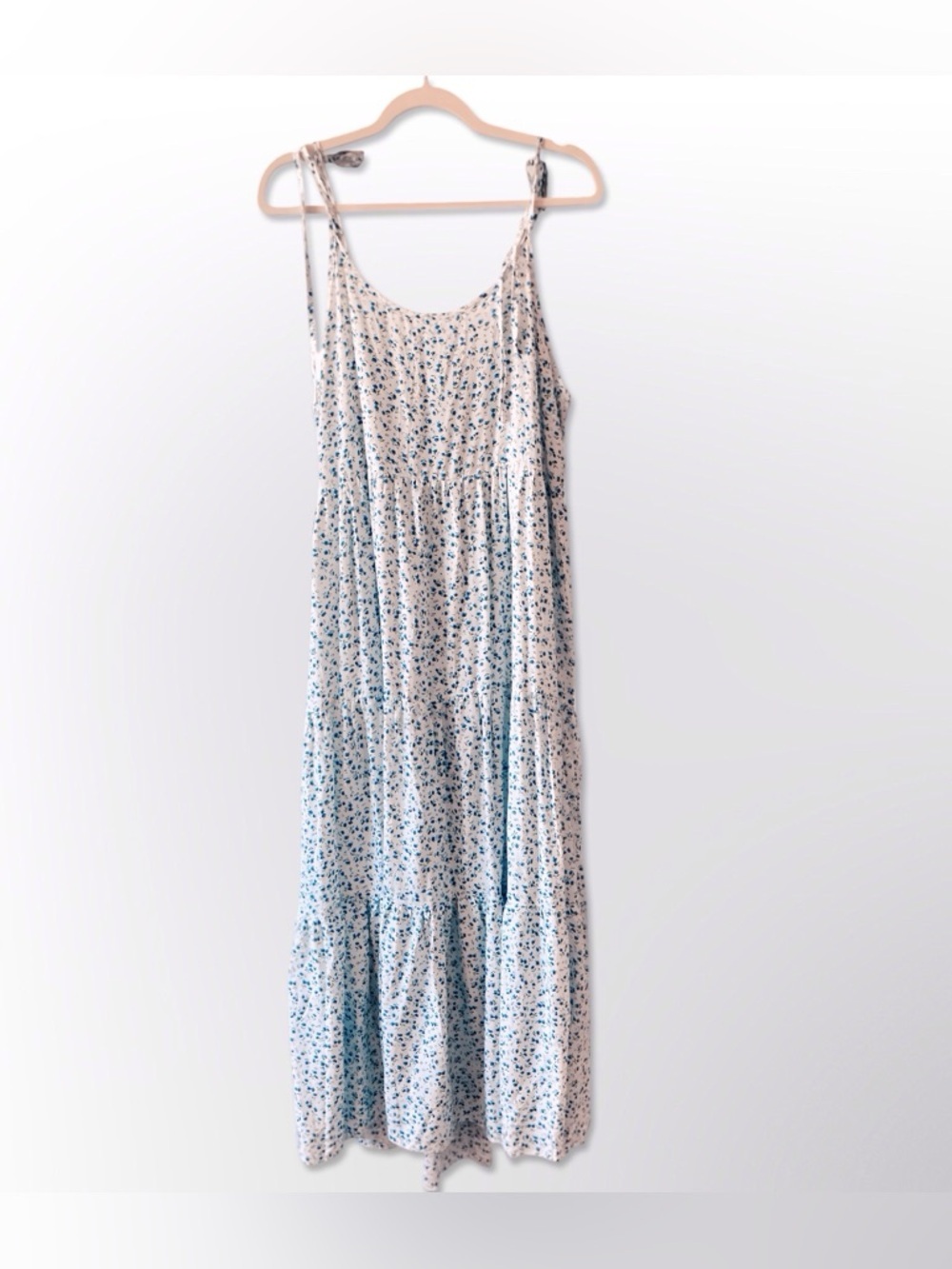 Floral Tiered Maxi Dress, Women, XL, Boho, Blue and White summer